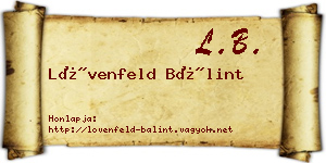 Lövenfeld Bálint névjegykártya